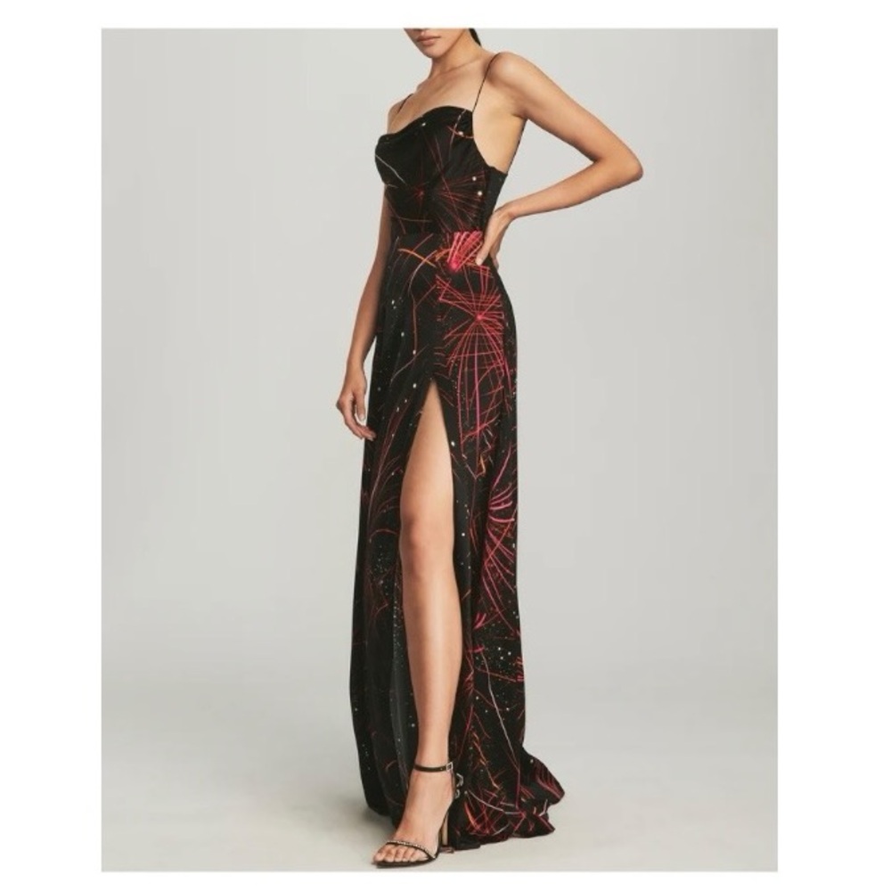 Retrofete Gracie Silk Firework Print Slit Maxi Dress